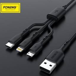Cable Foneng X36 3 en 1 USB 2.0 a MicroUSBIphoneUSB C 2.4A  