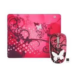 Combo Mouse + Mouse Pad JETION JT-DMS046 | Diseo Mariposa Rosado