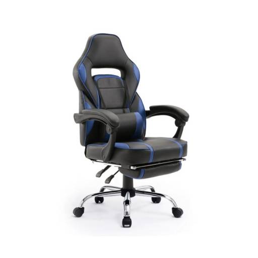 Silla Gamer | Reposabrazos, Posa Pies, Negra y Azul