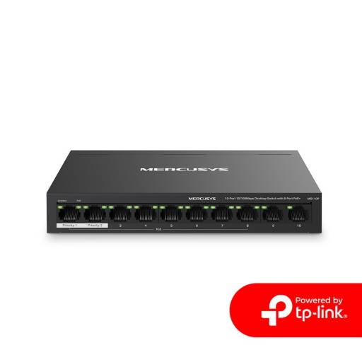 Switch MERCUSYS MS110P | 10 Puertos RJ45 10/100 (8 Puertos PoE af/at) 