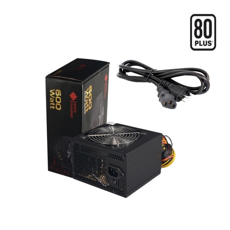 Fuente Shot Gaming Pro Series | Negra, 600W, 80+