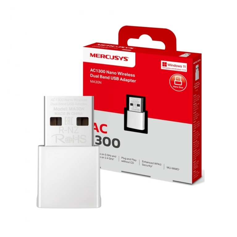 Adaptador Nano USB MERCUSYS MA30N | AC1300, WiFi